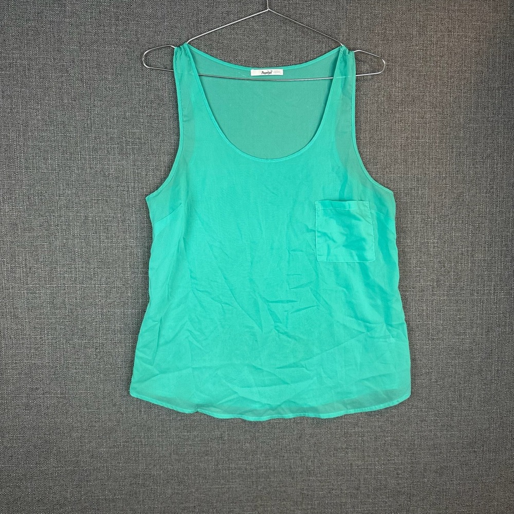 Green Sleeveless Tank Top Blouse Pocket‎ Casual Summer Layering Top